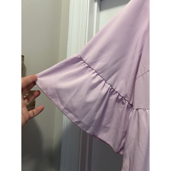 Plus Size 2XL Shein Dress Knee Length Purple Tiered Ruffles Bell Sleeve Curvy - Picture 3 of 4